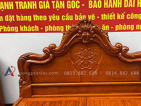 Hai giường vòm trơn lan tây gỗ Gõ 2m x 2m2 11 đầu giường cao đục vương miện hoa lá tây