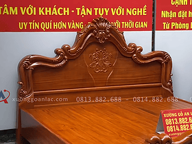 Hai giường vòm trơn lan tây gỗ Gõ 2m x 2m2 13 tạo hình vách cầu kỳ đục hoa lá tây