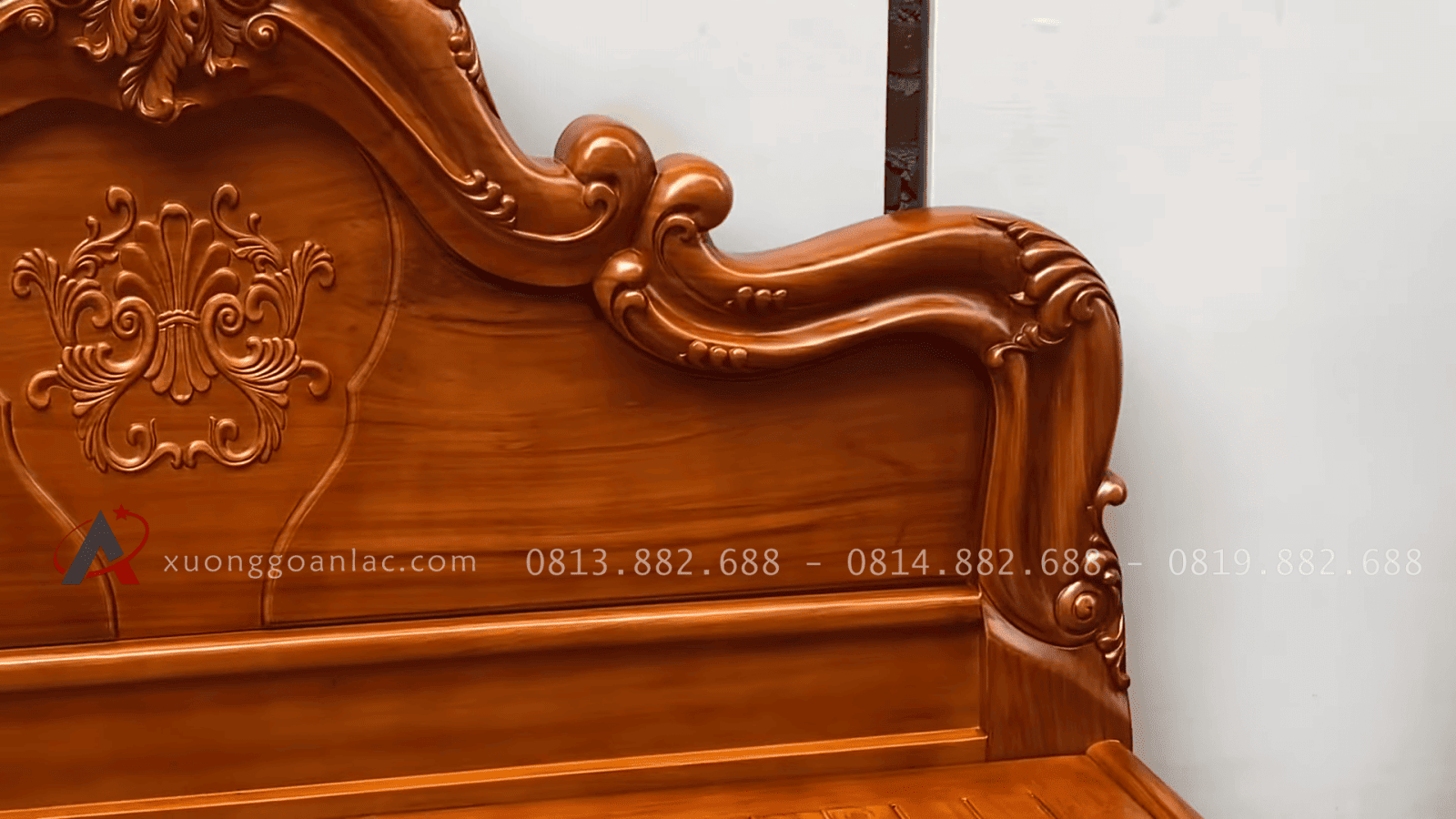 Hai giường vòm trơn lan tây gỗ Gõ 2m x 2m2 22 phông vách liền tấm dày 2p