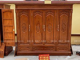 Nội thất phòng ngủ 20 mẫu tủ quần áo 4 cánh gỗ gõ đỏ