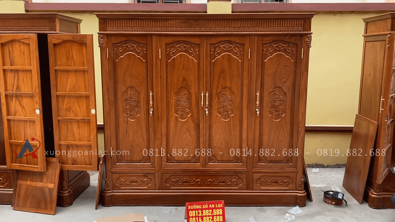 Mẫu tủ áo 4 cánh gỗ gõ đỏ hàng víp 16 mẫu tủ quần áo 4 cánh gỗ gõ đỏ