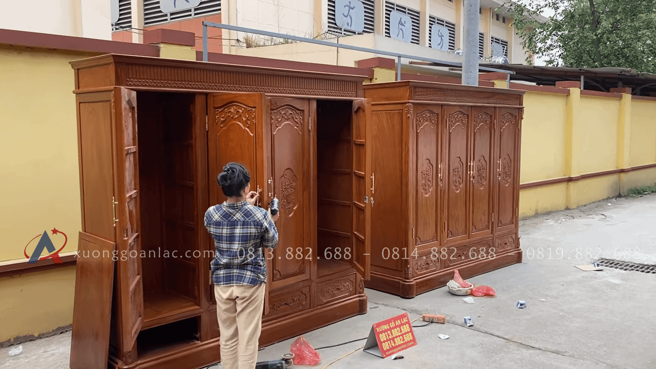 Mẫu tủ áo 4 cánh gỗ gõ đỏ hàng víp 17 mẫu tủ quần áo gỗ gõ cao cấp