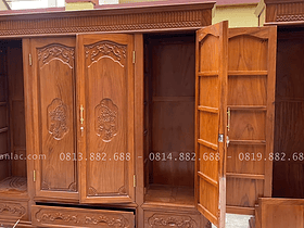Mẫu tủ áo 4 cánh gỗ gõ đỏ hàng víp 10 tủ quần áo cánh đục hoa lá tây