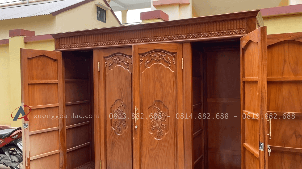Mẫu tủ áo 4 cánh gỗ gõ đỏ hàng víp 19 mẫu tủ chương bằng chạm chữ x
