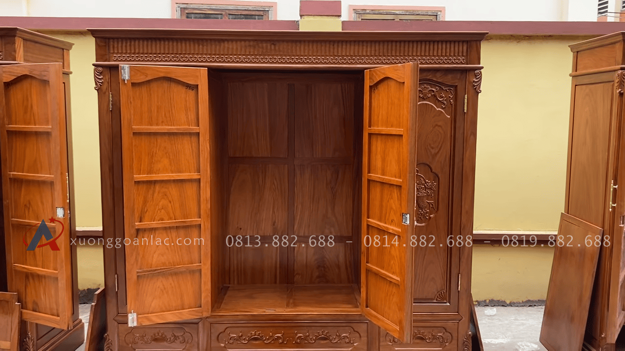 Mẫu tủ áo 4 cánh gỗ gõ đỏ hàng víp 22 tủ quần áo cánh khung tranh