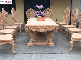 mộc bộ bàn ăn louis hoàng gia 10 ghế gỗ gõ đỏ