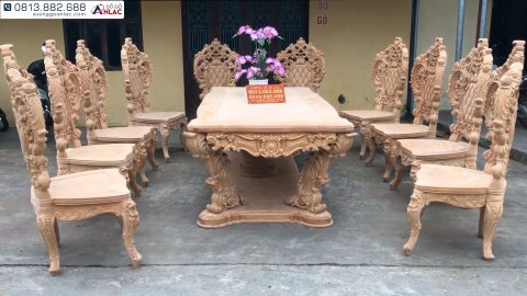 mộc bộ bàn ăn louis hoàng gia 10 ghế gỗ gõ đỏ