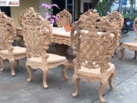 Bộ bàn ăn Louis hoàng gia 10 ghế gỗ gõ đỏ hàng mộc (Anh Đại, Ninh Bình) 21 mặt lưng của ghế louis hoàng gia