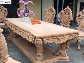 Bộ bàn ăn Louis hoàng gia 10 ghế gỗ gõ đỏ hàng mộc (Anh Đại, Ninh Bình) 12 bàn ăn louis hoàng gia gỗ gõ đỏ