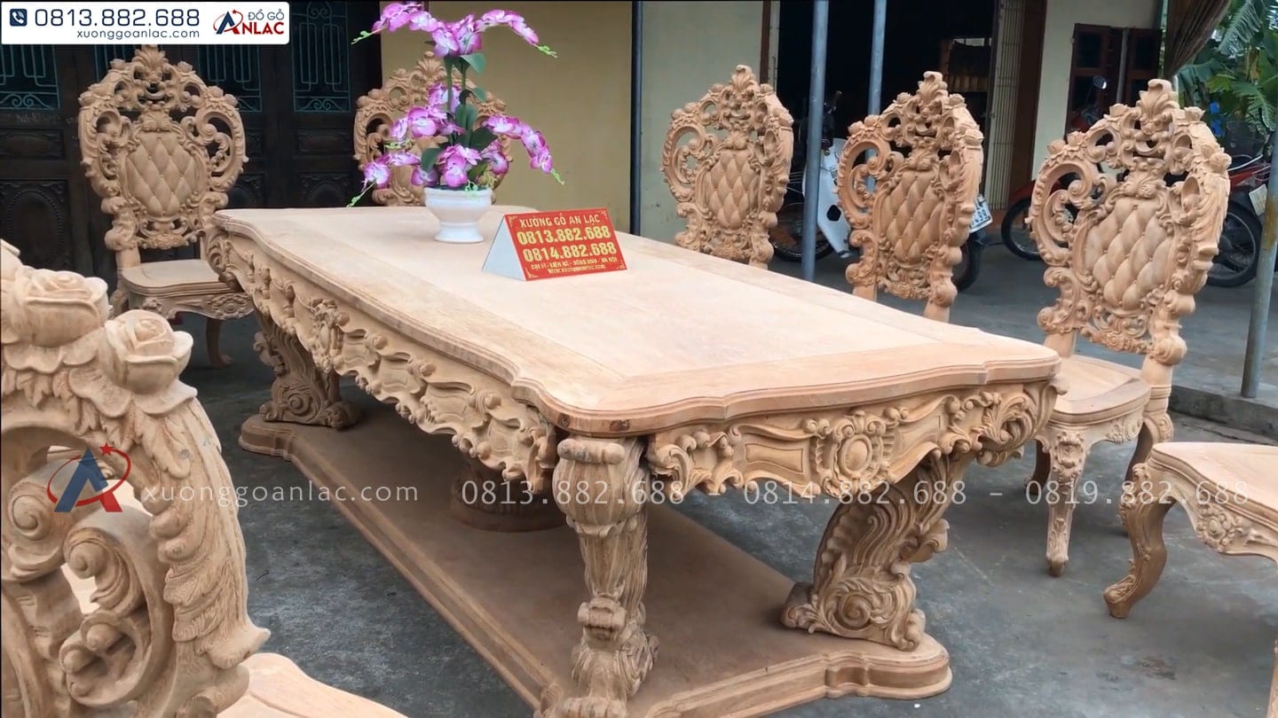 Bộ bàn ăn Louis hoàng gia 10 ghế gỗ gõ đỏ hàng mộc (Anh Đại, Ninh Bình) 23 bàn ăn louis hoàng gia gỗ gõ đỏ