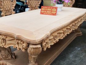 Bộ bàn ăn Louis hoàng gia 10 ghế gỗ gõ đỏ hàng mộc (Anh Đại, Ninh Bình) 13 mặt bàn khuôn tranh ván liền siêu lớn