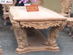 Bộ bàn ăn Louis hoàng gia 10 ghế gỗ gõ đỏ hàng mộc (Anh Đại, Ninh Bình) 14 hệ chân và yếm bàn đục tỉa tinh xảo