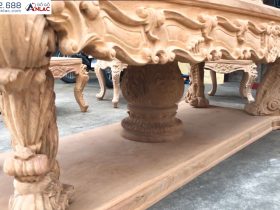 Bộ bàn ăn Louis hoàng gia 10 ghế gỗ gõ đỏ hàng mộc (Anh Đại, Ninh Bình) 15 chân trụ giữa bàn ăn