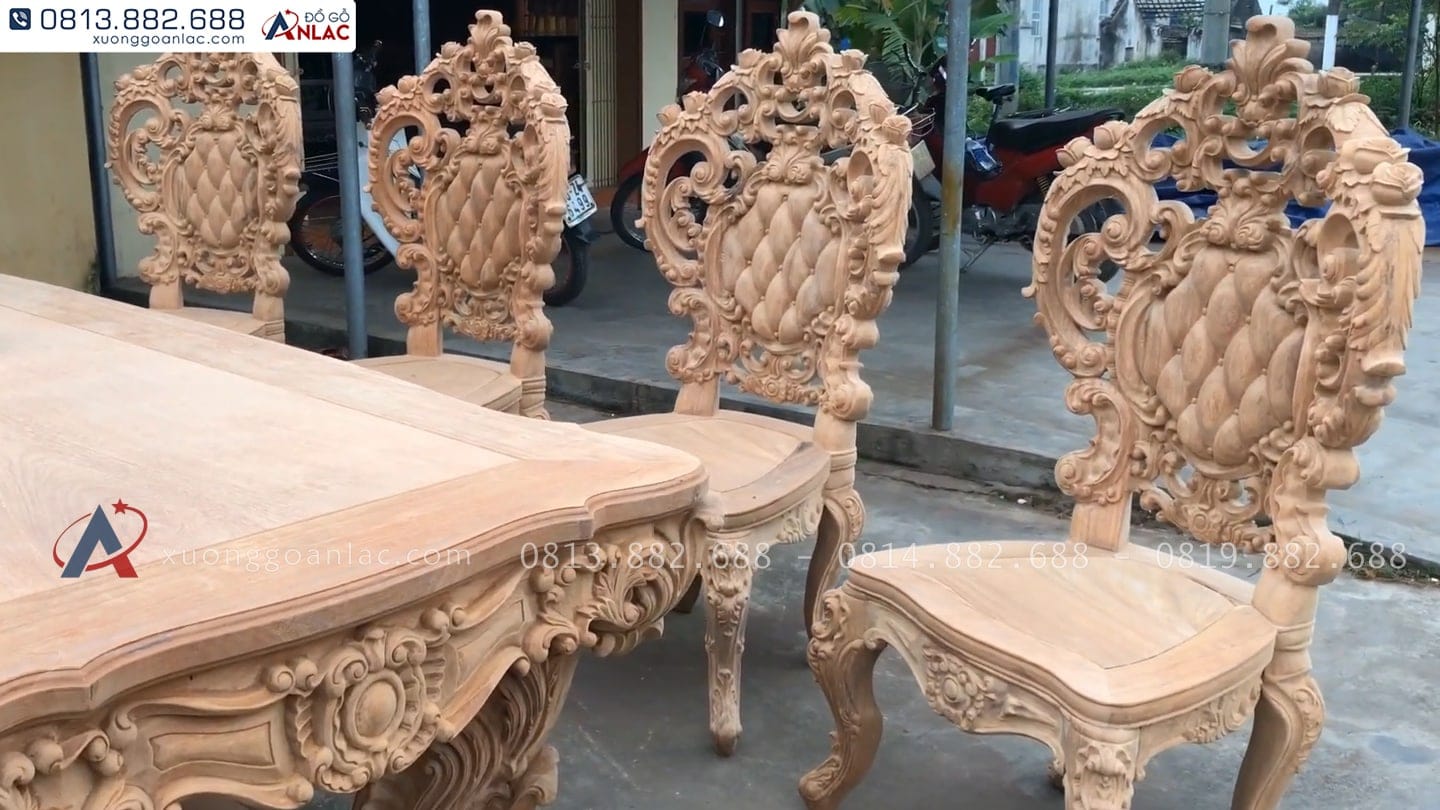 Bộ bàn ăn Louis hoàng gia 10 ghế gỗ gõ đỏ hàng mộc (Anh Đại, Ninh Bình) 27 bàn ăn 10 ghế louis hoàng gia