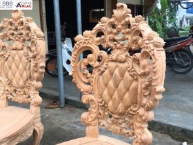 Bộ bàn ăn Louis hoàng gia 10 ghế gỗ gõ đỏ hàng mộc (Anh Đại, Ninh Bình) 17 ghế louis lưng cao không tay