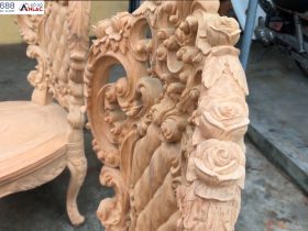 Bộ bàn ăn Louis hoàng gia 10 ghế gỗ gõ đỏ hàng mộc (Anh Đại, Ninh Bình) 19 ghế ăn louis đục hoa hồng tinh xảo