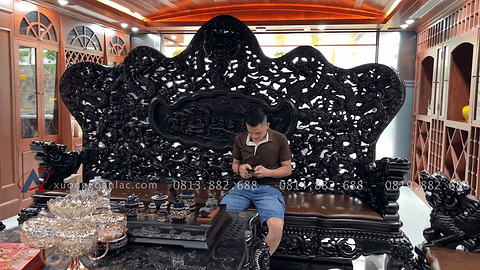 siêu phẩm bàn ghế cửu long bát mã gỗ mun