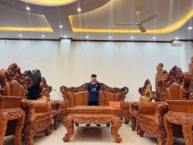 bàn ghế hoàng gia nguyên khối 10 món gỗ hương đá