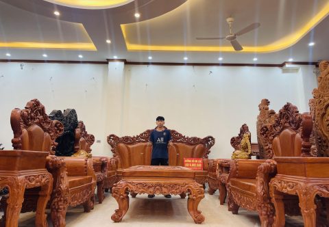 bàn ghế hoàng gia nguyên khối 10 món gỗ hương đá