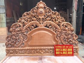 Siêu phẩm giường ngủ louis nguyên khối 9 đầu giường cao 1m95 đục hoa lá tây