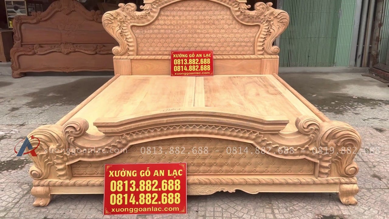 Mộc giường hoàng gia hoa 4 cánh gỗ gõ đỏ 4 giường ngủ dát phản tấm chắc chắn