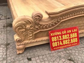 Mộc giường hoàng gia hoa 4 cánh gỗ gõ đỏ 13 Đầu thấp 58cm đục hoa lá tây