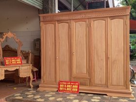Nội thất phòng ngủ 23 tủ quần áo 5 cánh gỗ gõ đỏ hiện đại
