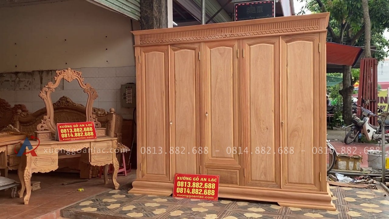 Tủ áo 5 cánh gỗ gõ đỏ hiện đại 8 tủ quần áo 5 cánh gỗ gõ đỏ hiện đại
