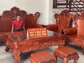 bàn ghế hoàng gia nguyên khối hàng vách tựa lưng liền gỗ hương đá