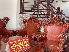 Bàn ghế Hoàng gia nguyên khối hàng vách tựa lưng liền nguyên khối gỗ hương đá (Anh Thủy - Ninh Bình) 7 Bộ bàn ghế hoàng gia nguyên khối 10 món