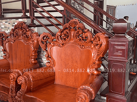 Bàn ghế Hoàng gia nguyên khối hàng vách tựa lưng liền nguyên khối gỗ hương đá (Anh Thủy - Ninh Bình) 10 Ghế đơn louis hoàng gia