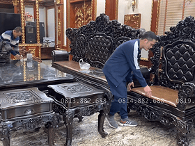 bộ bàn ghế hoàng gia tân cổ điển gỗ mun hoa Lào 8 món