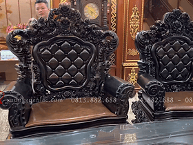 Bàn giao bộ bàn ghế hoàng gia tân cổ điển gỗ mun hoa Lào 8 món cho Chú Nhiệm - Nam Định 25 bộ đôi ghế đơn louis hoàng gia tân cổ điển