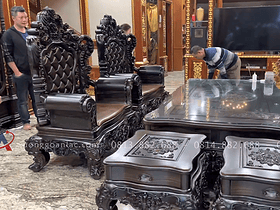 Bàn giao bộ bàn ghế hoàng gia tân cổ điển gỗ mun hoa Lào 8 món cho Chú Nhiệm - Nam Định 14 bộ bàn ghế louis hoàng gia 8 món