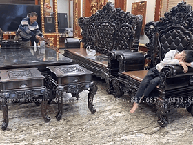 Bàn giao bộ bàn ghế hoàng gia tân cổ điển gỗ mun hoa Lào 8 món cho Chú Nhiệm - Nam Định 15 Mẫu bàn ghế gỗ mun hoa Lào