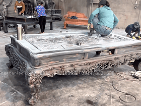 Bàn giao bộ bàn ghế hoàng gia tân cổ điển gỗ mun hoa Lào 8 món cho Chú Nhiệm - Nam Định 16 bàn trà louis gỗ mun