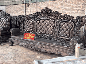 Bàn giao bộ bàn ghế hoàng gia tân cổ điển gỗ mun hoa Lào 8 món cho Chú Nhiệm - Nam Định 19 đoản dài đục hoa lá tây tinh xảo