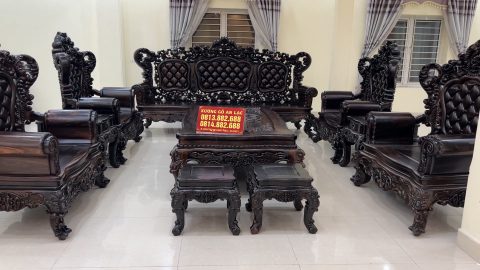 bàn ghế louis hoàng gia tân cổ điển gỗ mun Lào 10 món