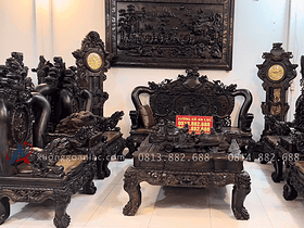 bàn ghế minh quốc nghê gỗ mun hoa Lào