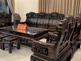 bàn ghế như ý chương voi chân 12 10 món gỗ mun