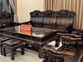 Bộ bàn ghế như ý chương voi gỗ mun hoa