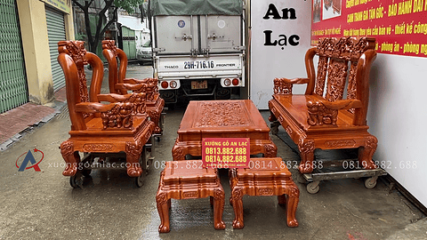 bàn ghế quốc voi cột 12 chân 14 gỗ hương đá hàng vip