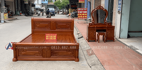 combo giường ngủ và bàn trang điểm gỗ gõ đỏ