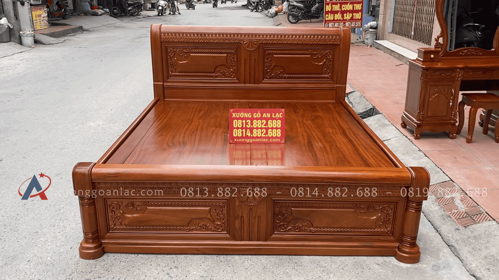 Combo giường ngủ chữ X và bàn trang điểm gỗ gõ đỏ 17 mẫu giường ngủ chữ X 1m8 x 2m