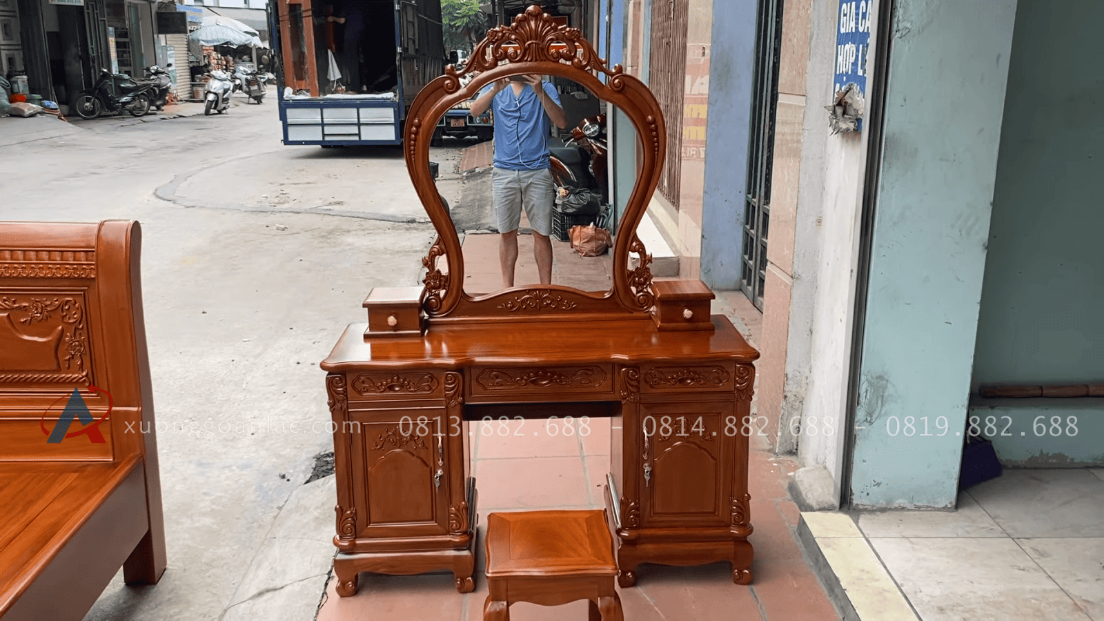 Combo giường ngủ chữ X và bàn trang điểm gỗ gõ đỏ 20 mẫu bàn phấn louis hoa hồng cao cấp