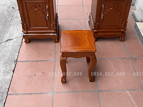 Combo giường ngủ chữ X và bàn trang điểm gỗ gõ đỏ 15 đôn ngồi đi kèm bàn phấn