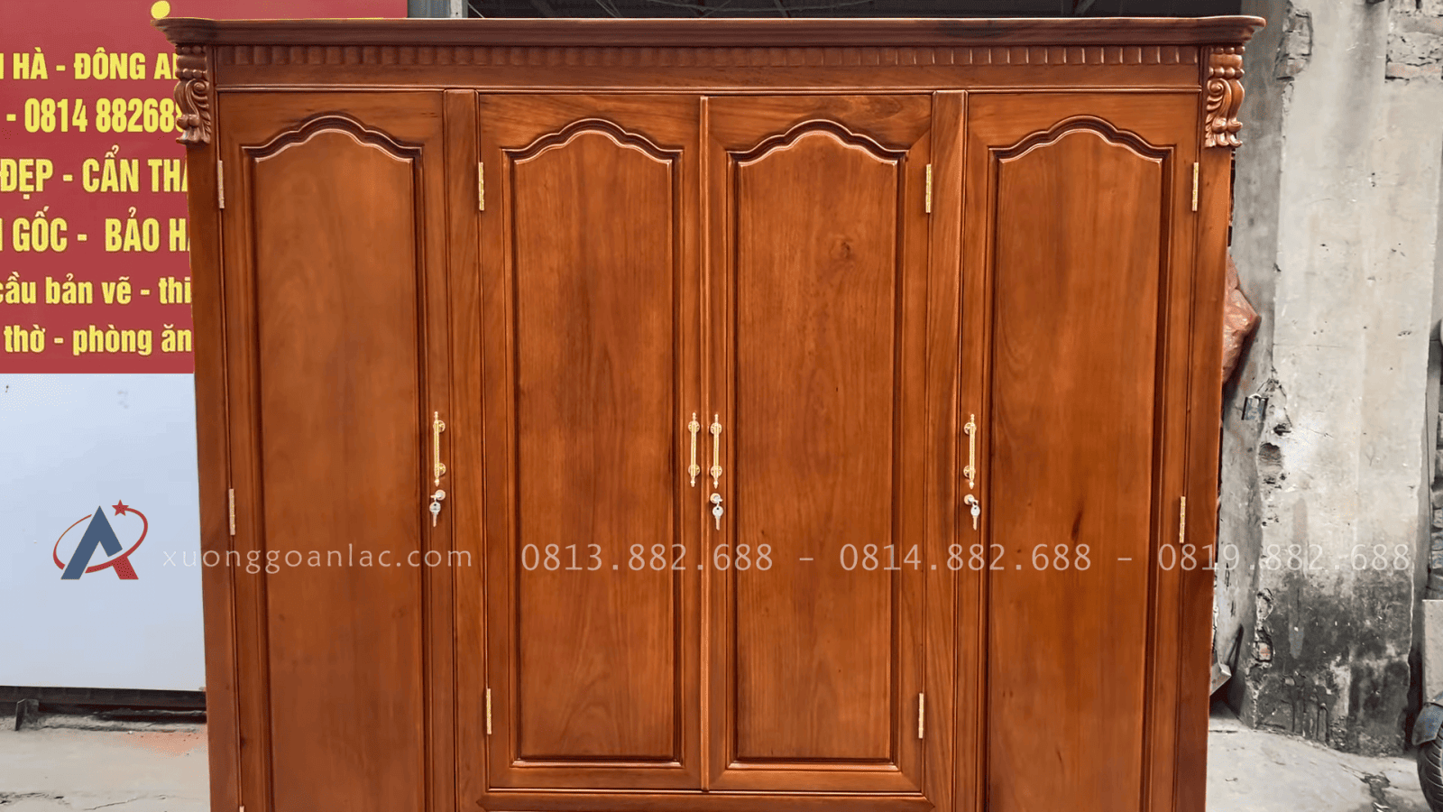 Bộ giường ngủ tủ áo cho phòng ngủ gỗ gõ đỏ 34 tủ quần áo 3 buống 4 cánh