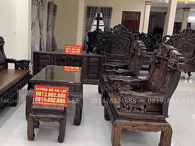 bàn ghế như ý chương voi gỗ mun lào chân 12 6 món