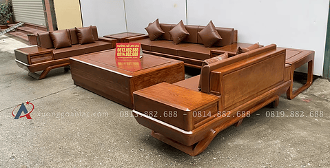bộ sofa chân chếch kê hình chữ u gỗ hương đá