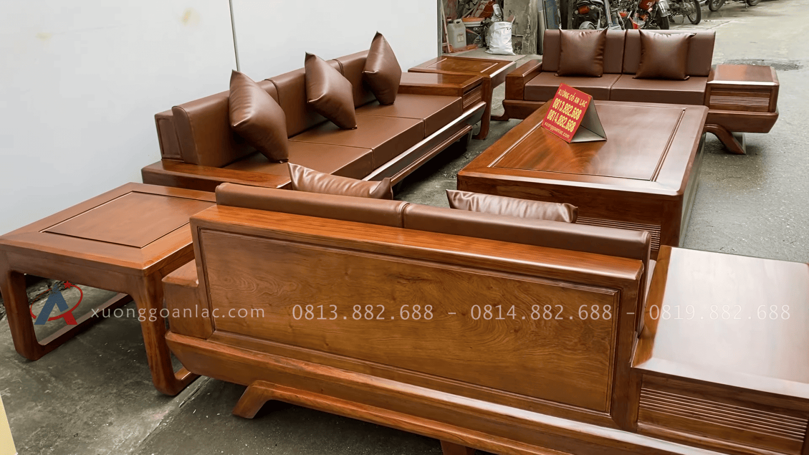 Bộ sofa chân chếch kê hình chữ U gỗ hương đá hàng siêu vip (Anh Đạt - Cao Bằng) 25 mẫu sofa gỗ đóng hộp 6 món